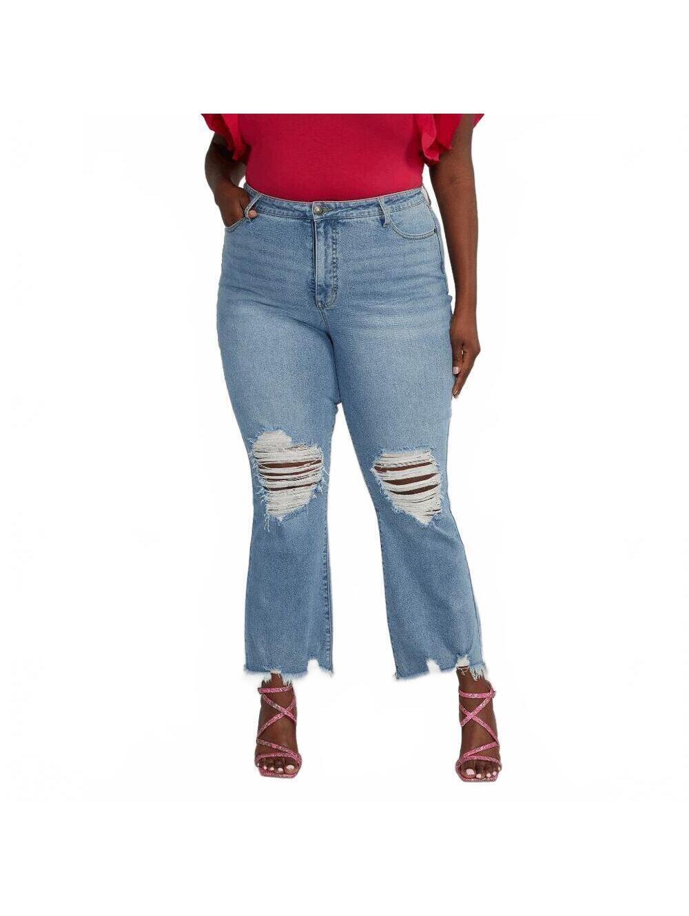 Fashion to Figure Blue Flare Jeans Grunge Plus Size 28W